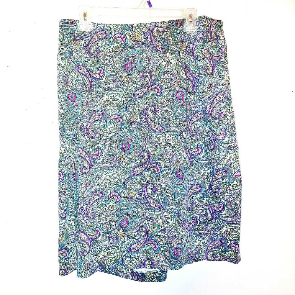 Talbots | Plus Size Paisley Skirt in Mint & Purple